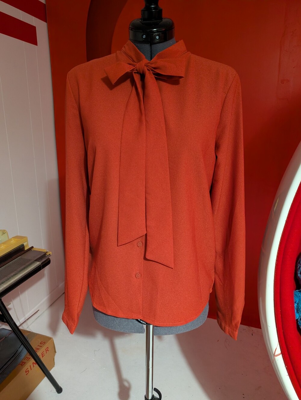 Only Rust Tie-Neck Long-Sleeve Blouse